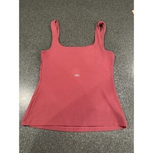 Alo Yoga Ribbed Minimalist Tank Pink Salmon Small Built In Bra